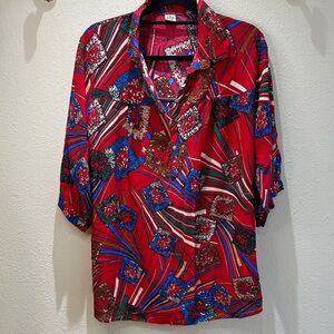 Vintage P.PUI Women's Abstract Geometric Print Blouse Size Large
